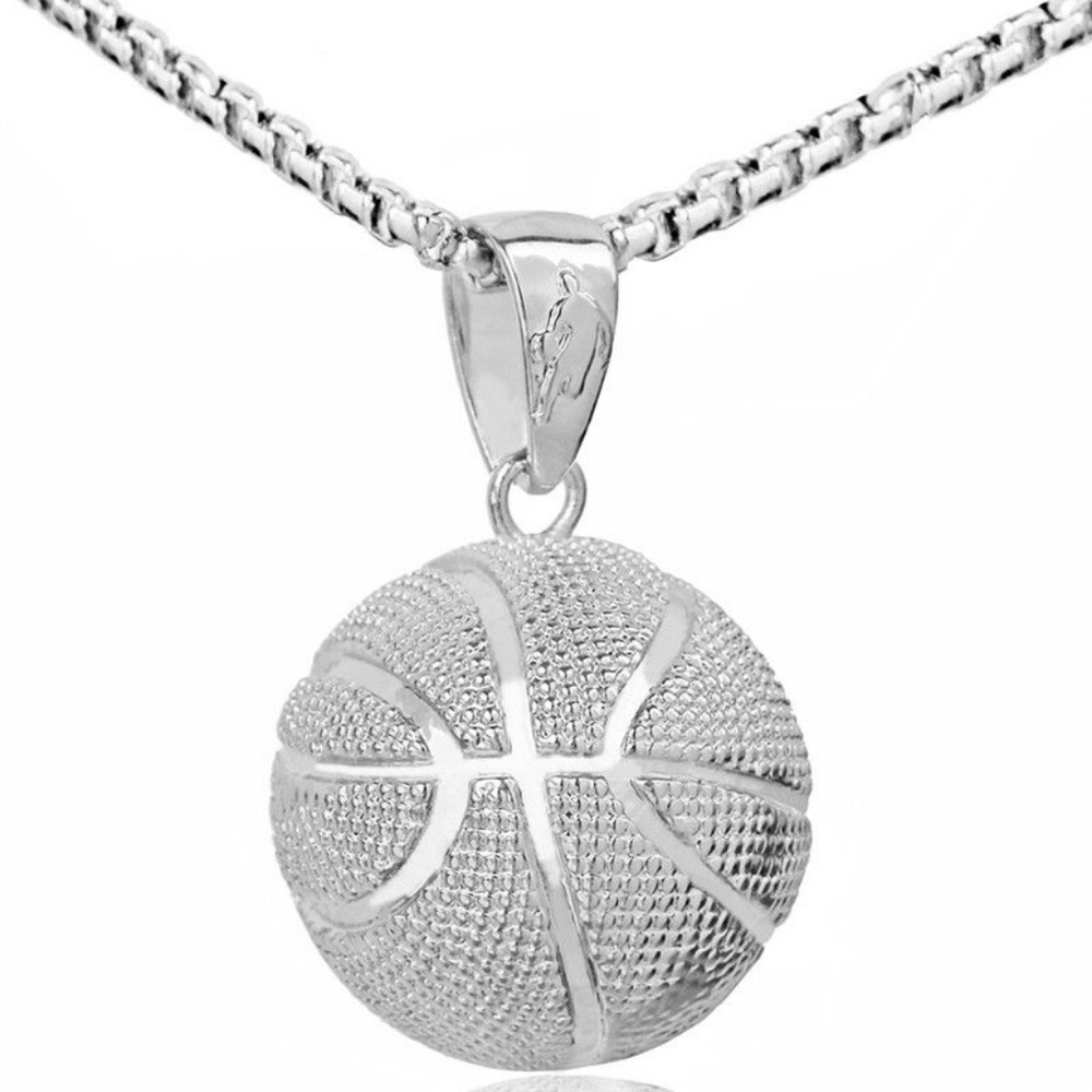 3D Basketball Silver Color Pendant Chain - New - Picture 4 of 4
